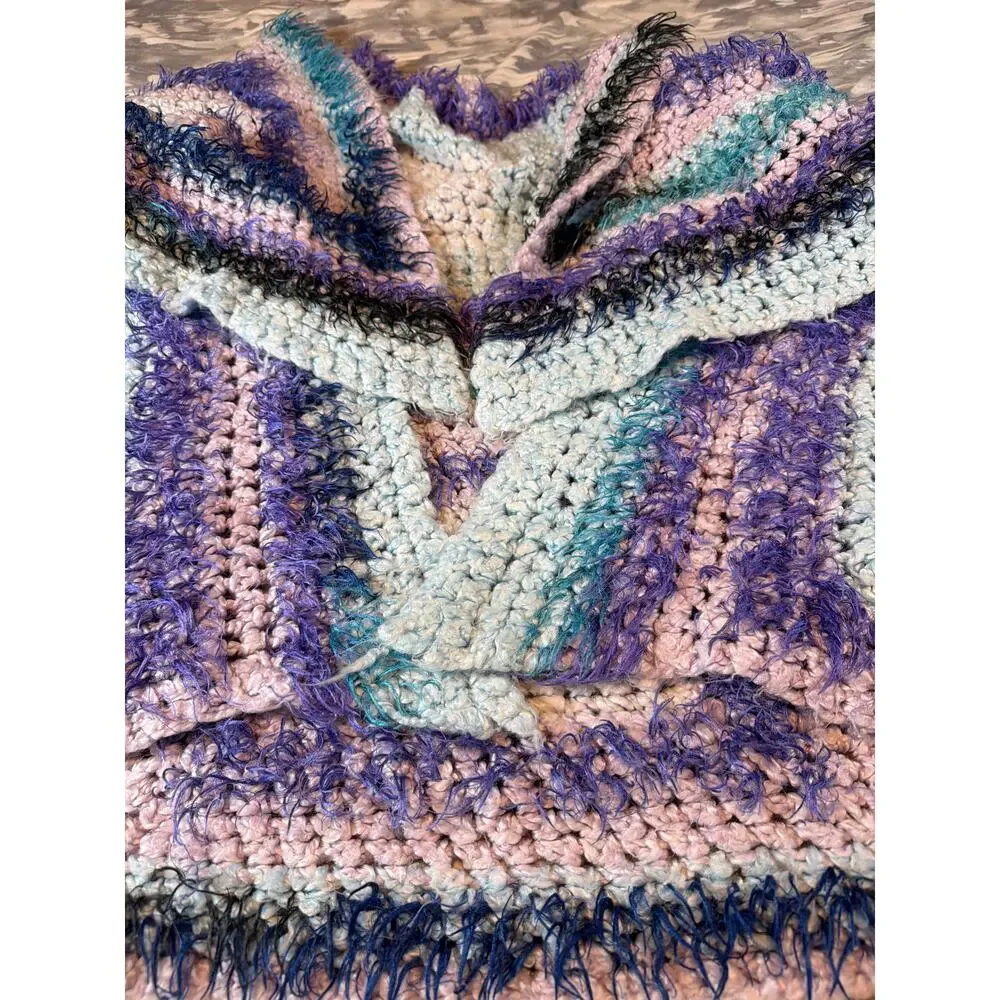 Granny Square Afghan 6’ 6” x 3’ Pastel Crochet Soft Blanket Throw Fun Fur Gift